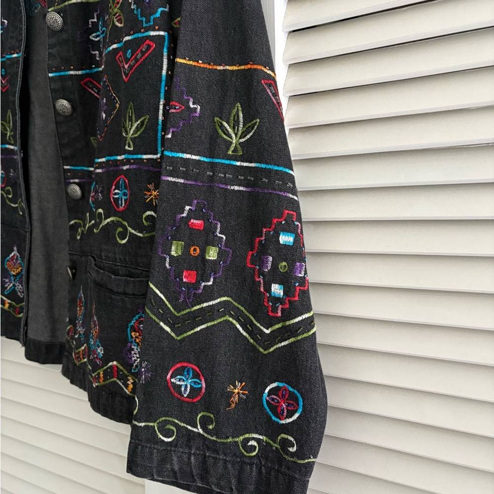 New Directions Colorful Embroidered Jean Jacket - Picture 4 of 5